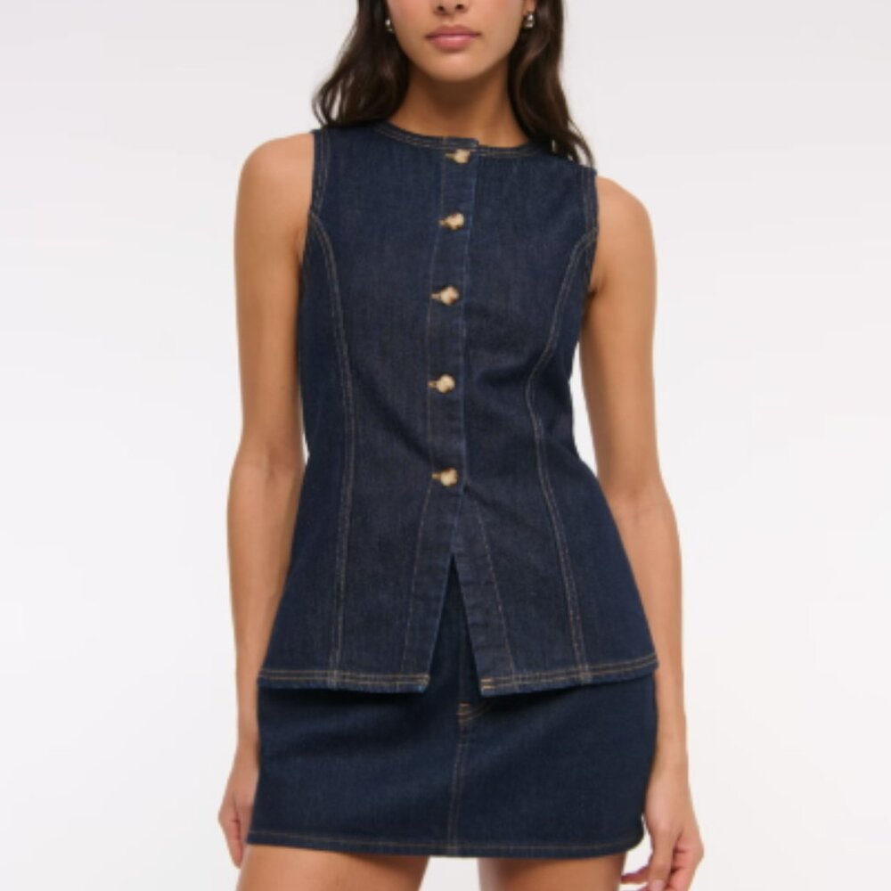 NWT Abercrombie Denim Vest - S - Dark Denim